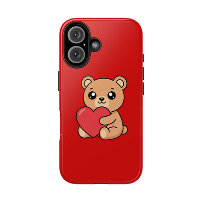 Kawaii Bear Heart Phone Case — Cute Red Protective Tough Case for iPhone