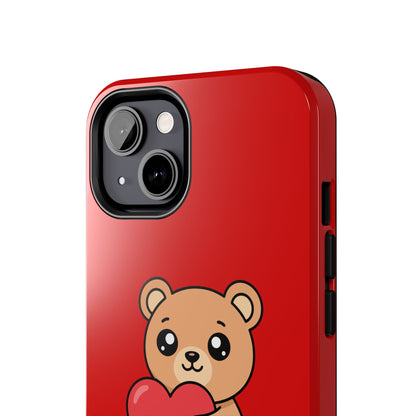 Kawaii Bear Heart Phone Case — Cute Red Protective Tough Case for iPhone