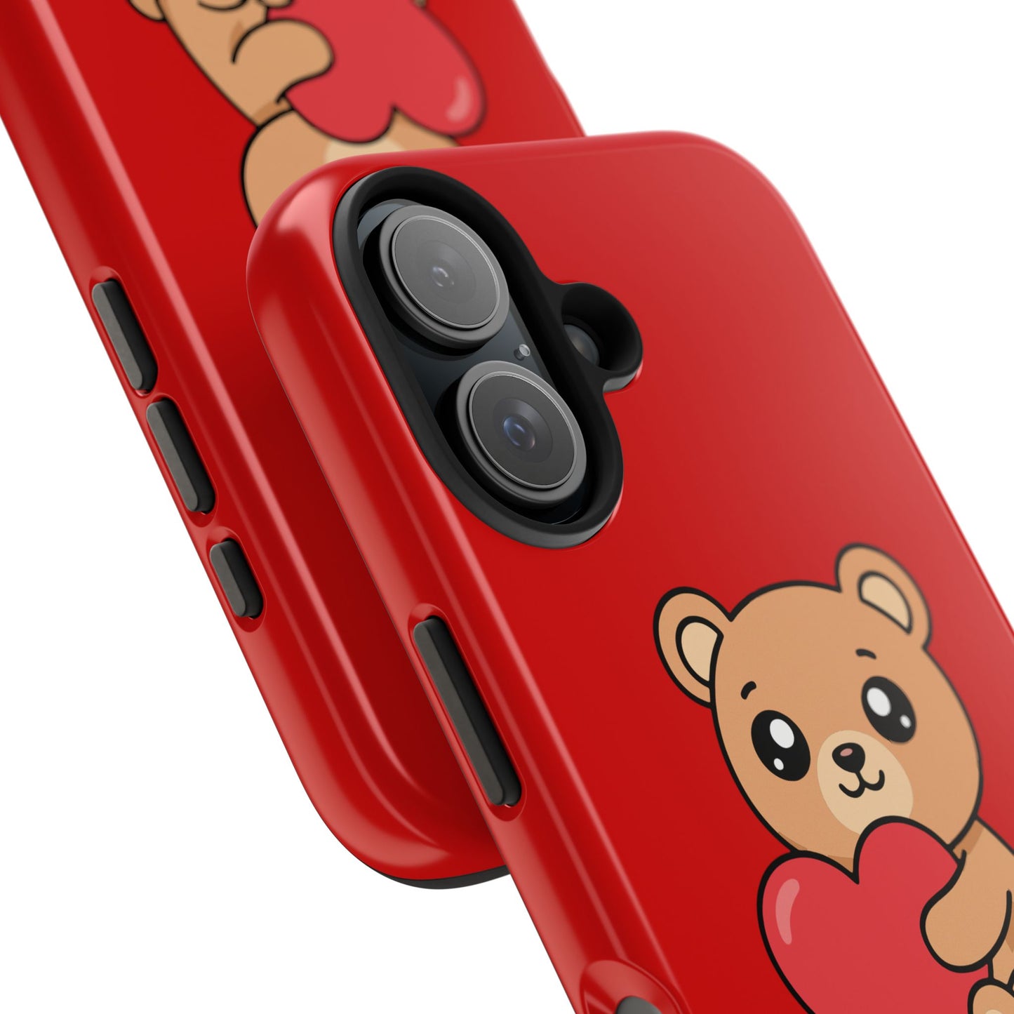 Kawaii Bear Heart Phone Case — Cute Red Protective Tough Case for iPhone