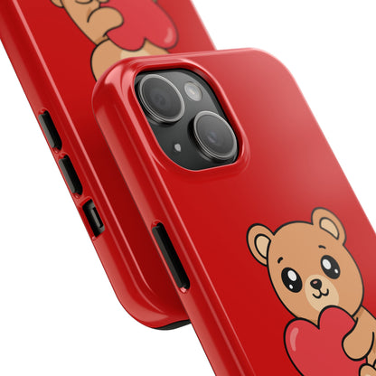 Kawaii Bear Heart Phone Case — Cute Red Protective Tough Case for iPhone
