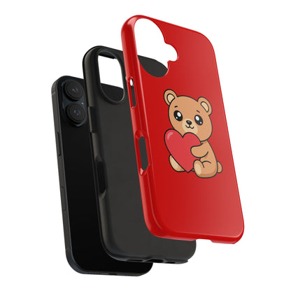 Kawaii Bear Heart Phone Case — Cute Red Protective Tough Case for iPhone