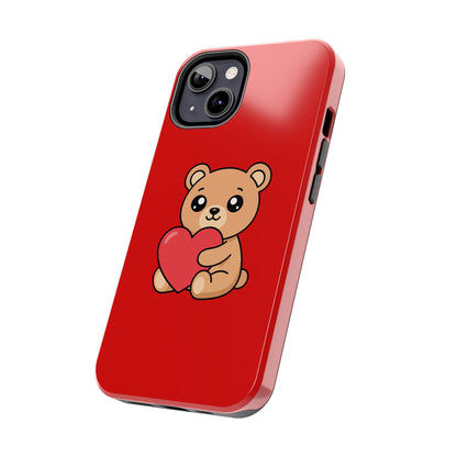 Kawaii Bear Heart Phone Case — Cute Red Protective Tough Case for iPhone