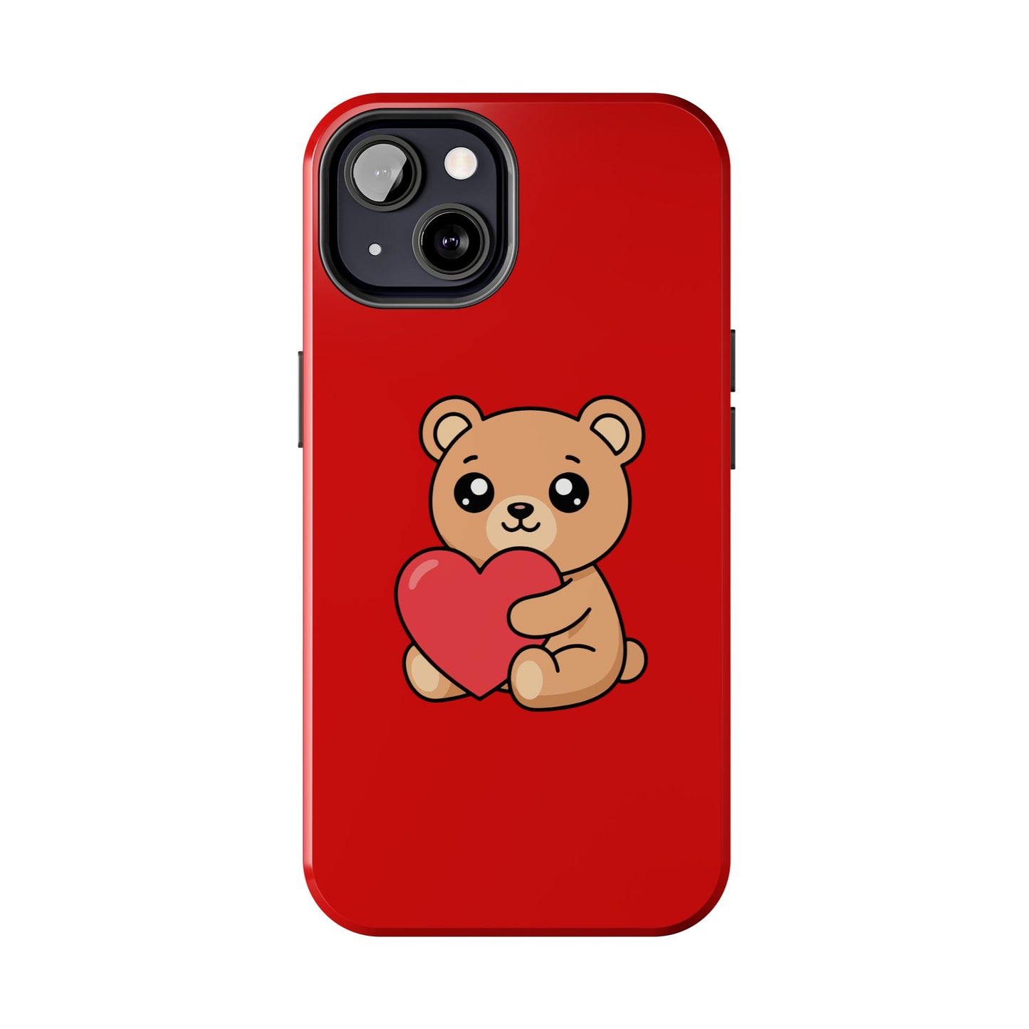 Kawaii Bear Heart Phone Case — Cute Red Protective Tough Case for iPhone