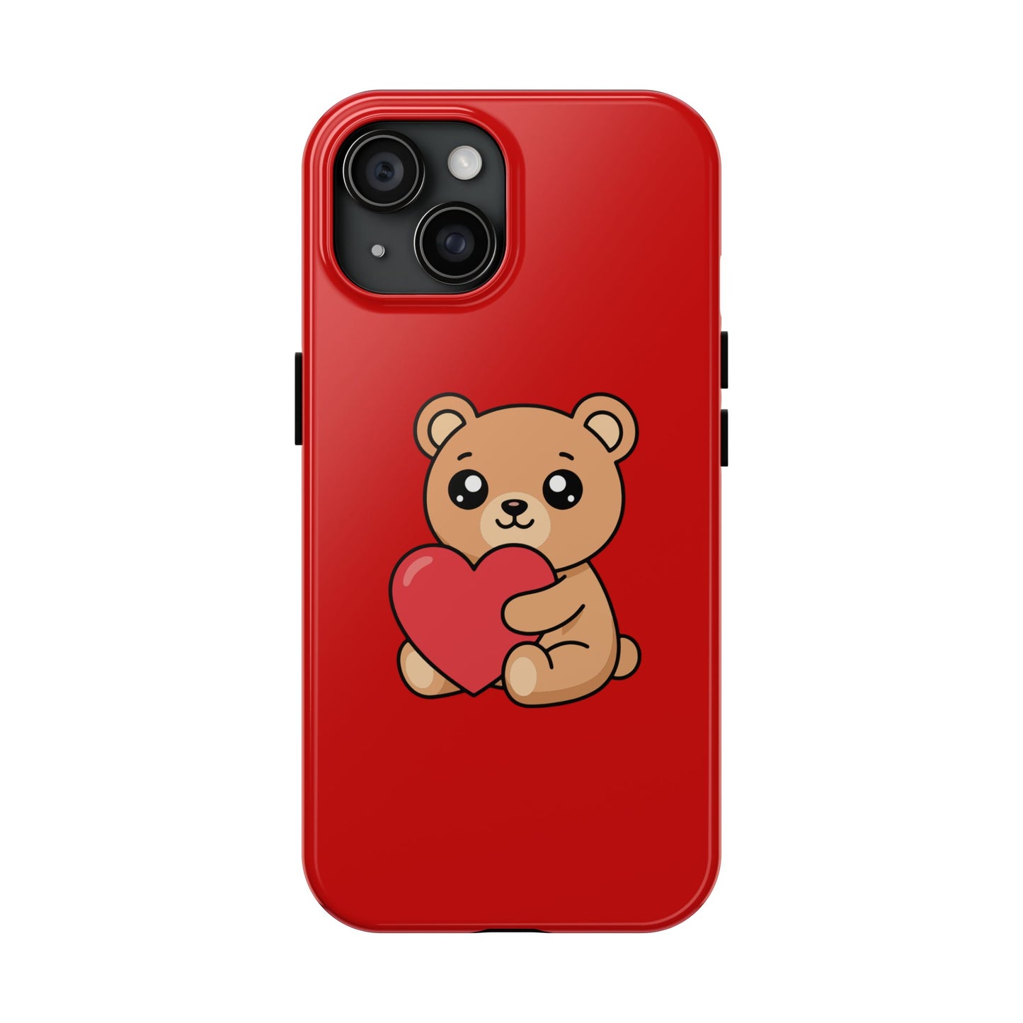 Kawaii Bear Heart Phone Case — Cute Red Protective Tough Case for iPhone