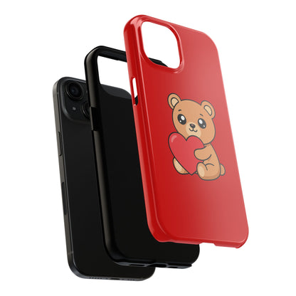 Kawaii Bear Heart Phone Case — Cute Red Protective Tough Case for iPhone