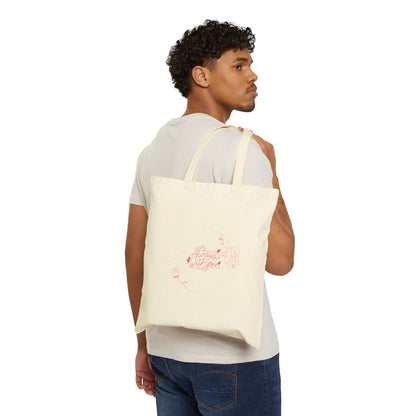 Canvas Tote Bag — Minimal Pink Floral "Wherever You Go" Eco Shopper