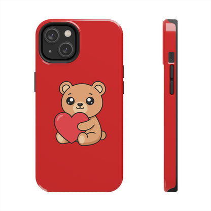 Kawaii Bear Heart Phone Case — Cute Red Protective Tough Case for iPhone
