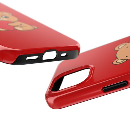 Kawaii Bear Heart Phone Case — Cute Red Protective Tough Case for iPhone