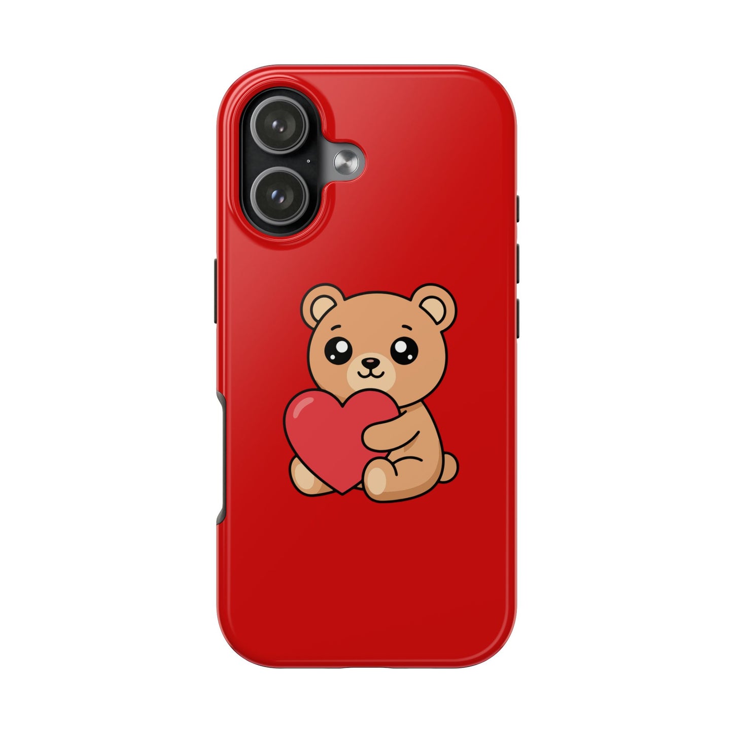 Kawaii Bear Heart Phone Case — Cute Red Protective Tough Case for iPhone