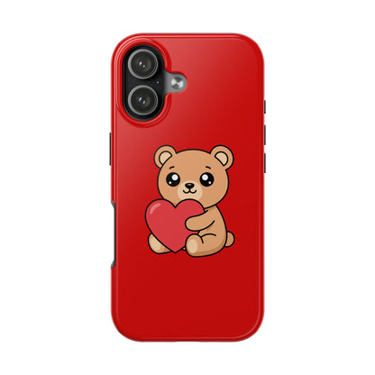 Kawaii Bear Heart Phone Case — Cute Red Protective Tough Case for iPhone