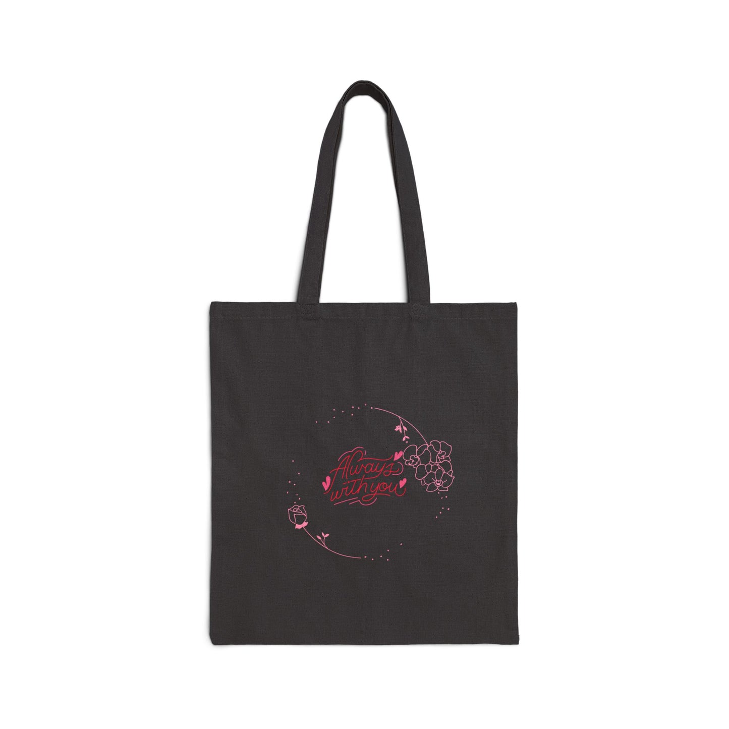 Canvas Tote Bag — Minimal Pink Floral "Wherever You Go" Eco Shopper